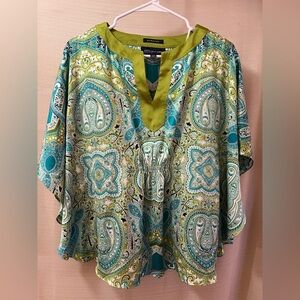 ⚫️ BOGO Jones New York Blue Green Paisley Women's Top Flowy summer Vacation SP